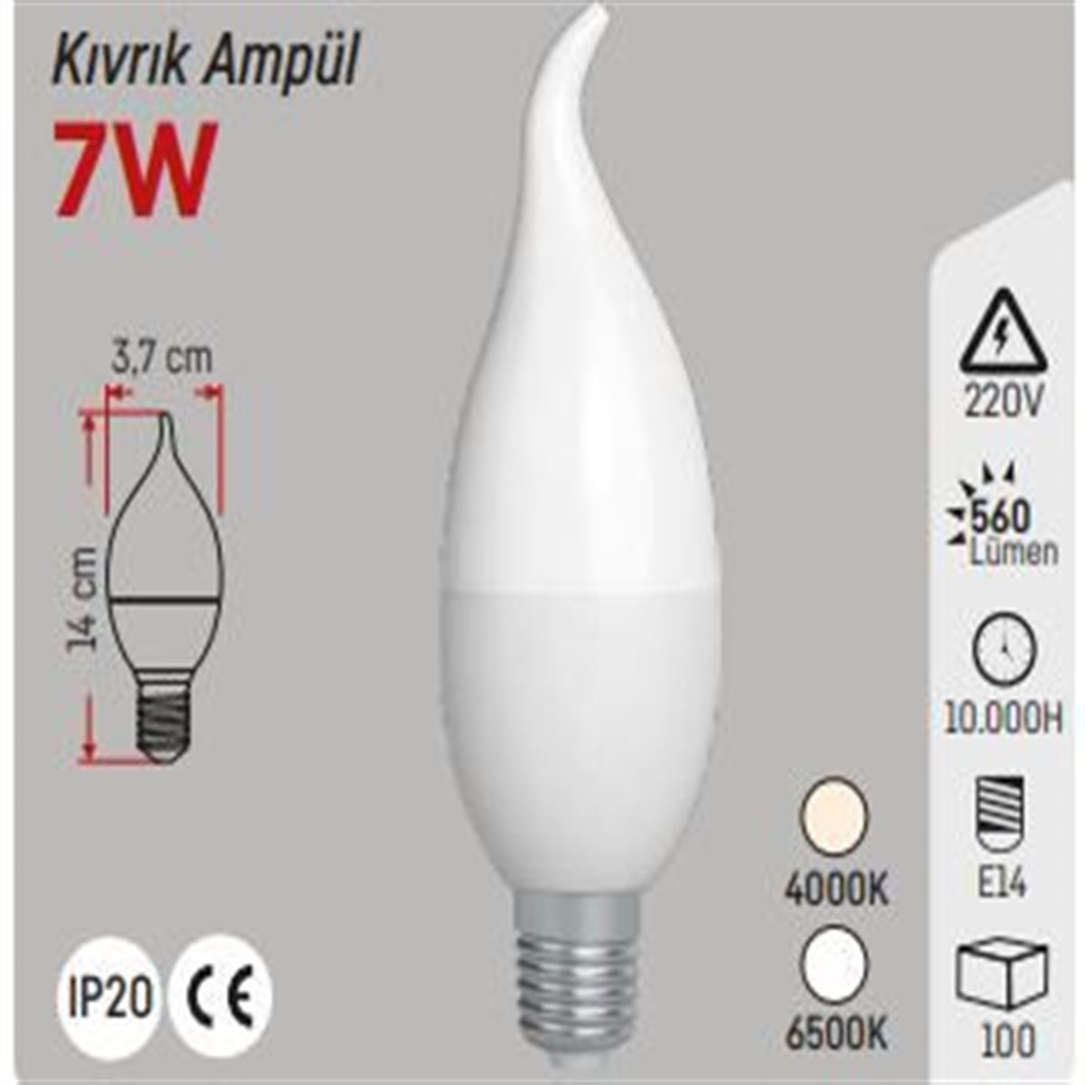 E 14 KIVRIK MUM AMPÜL 7W BEYAZ 1